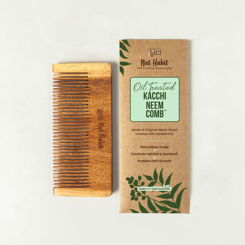Nat Habit Kacchi Neem Comb, Wooden Comb | Hair Growth, Dandruff Control Dual Tooth