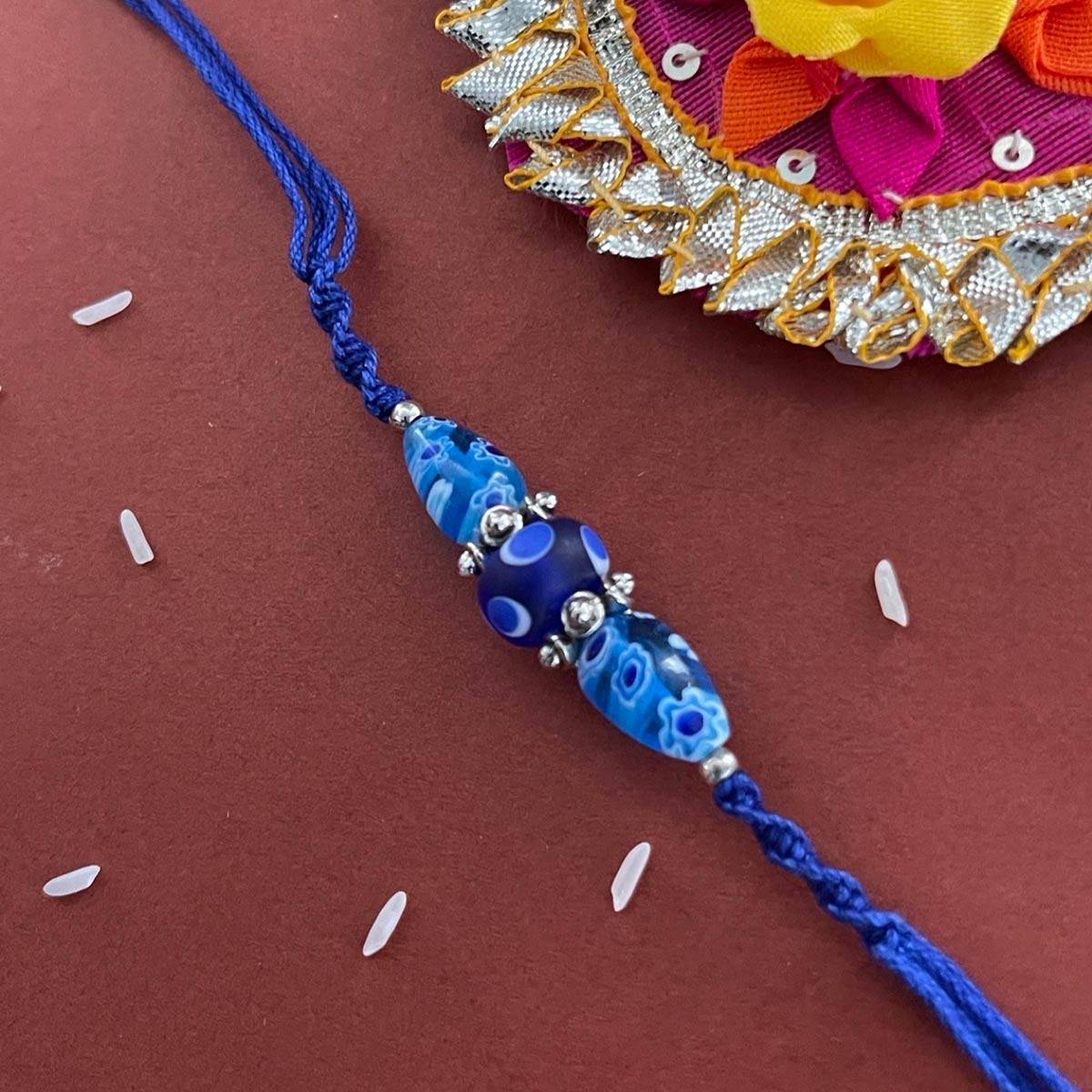 Digital Dress Room Fancy Designer Rakhi Blue Beads Thread Rakhi