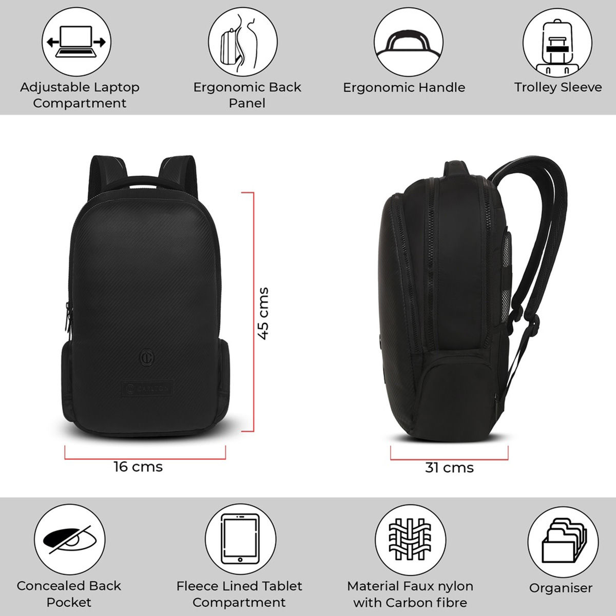 Buy CARLTON Berkeley 02 Laptop Backpack Carbon Black Online