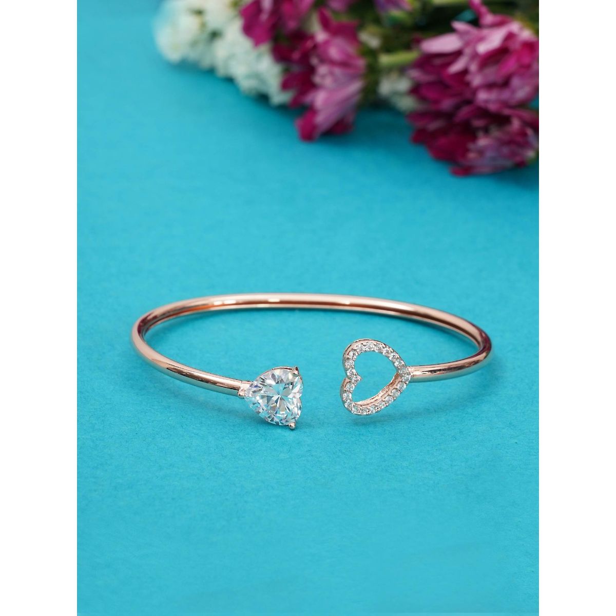 Designbox Rose Gold Cuff Bracelet with Heart Shaped Clear Stone Buy
