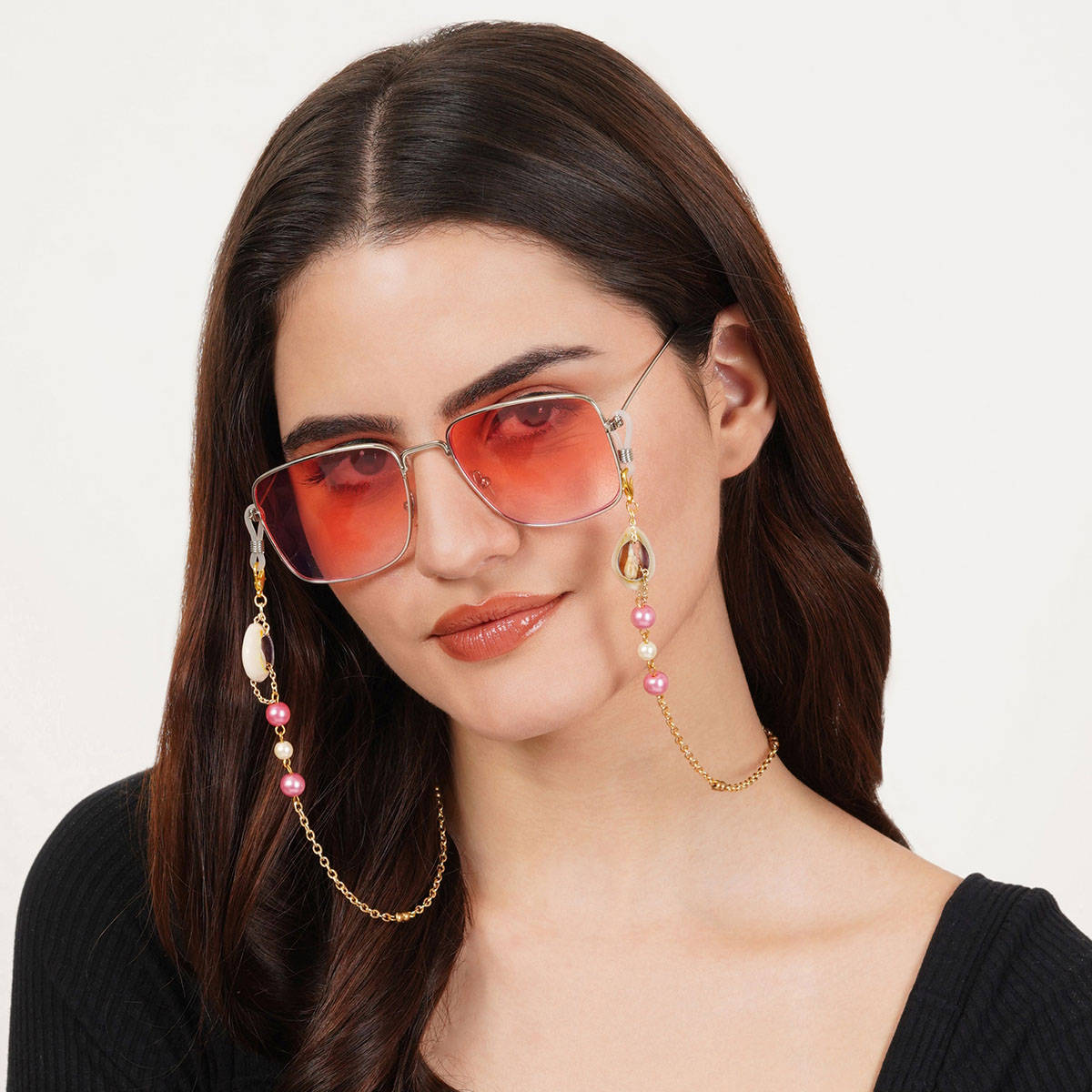 BeAbhika Pink Beads with Shells Spectacles - Air Pods Chain.