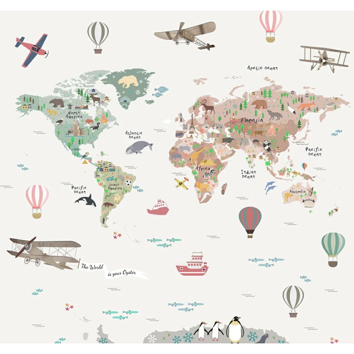 Buy Life n Colors Pastel World Map Wallpaper with Balloons for Kids 