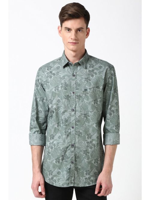Peter England Men Green Slim Fit Floral Printed Shirt