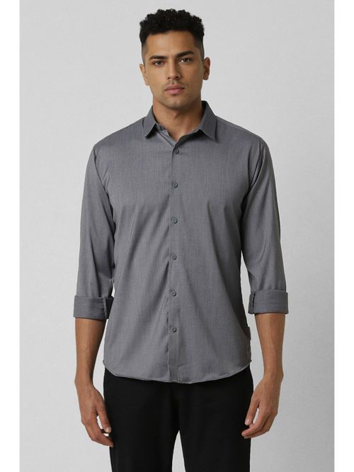 Van Heusen Men Grey Slim Fit Textured Full Sleeves Party Shirt