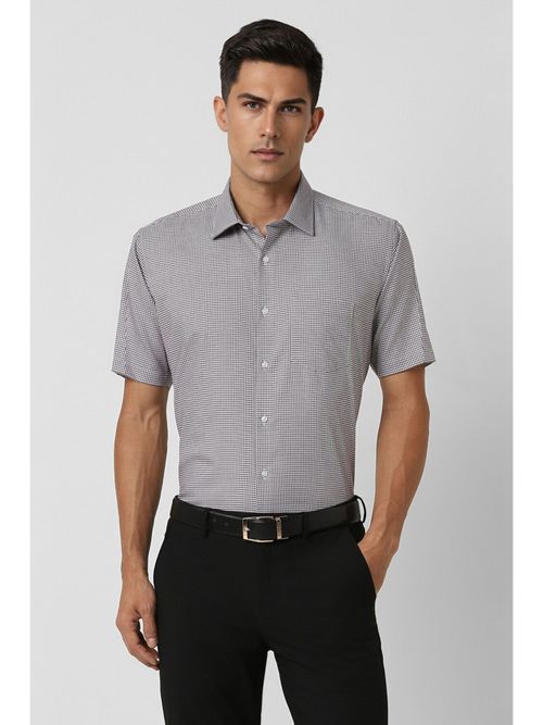 Van Heusen Men Grey Regular Fit Checks Half Sleeves Formal Shirt