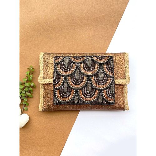 PRAVO Copper Foil Printed Braided Jute Handcrafted Flapover Clutch Purse (Metallic) At Nykaa, Best Beauty Products Online