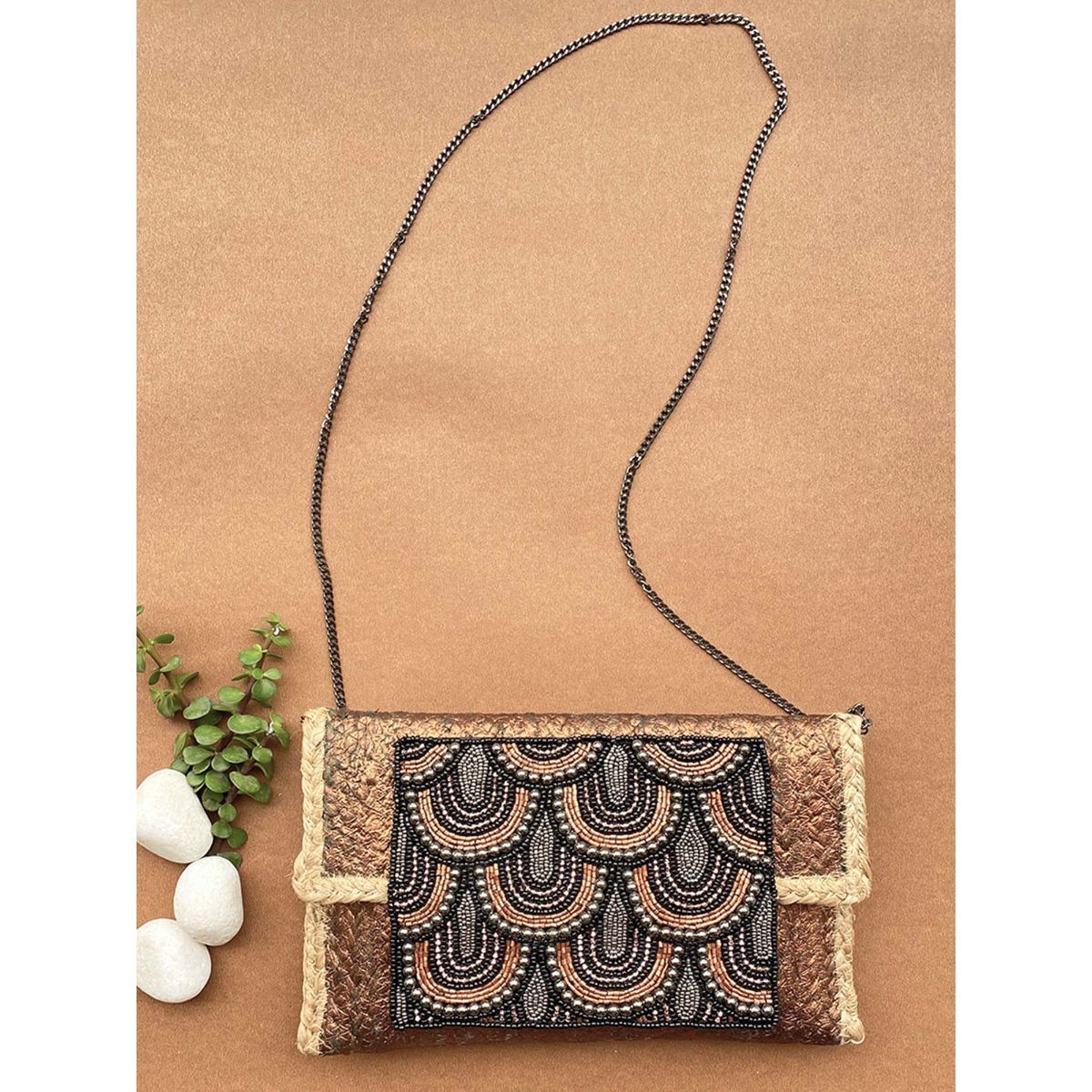 Copper Hand Embroidered Clutch Online | Buy Copper Hand Embroidered Clutch