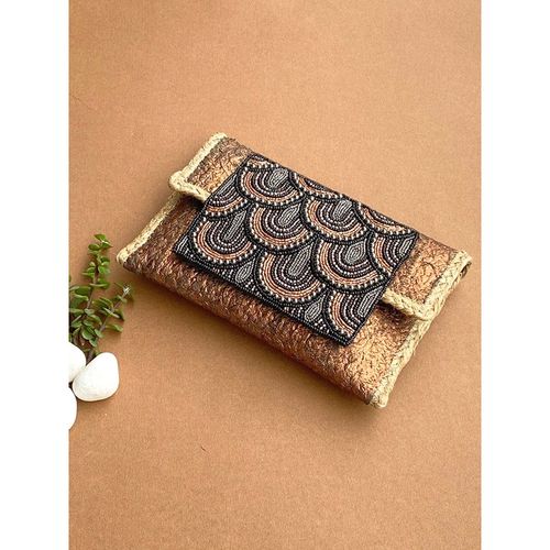 PRAVO Copper Foil Printed Braided Jute Handcrafted Flapover Clutch Purse (Metallic) At Nykaa, Best Beauty Products Online