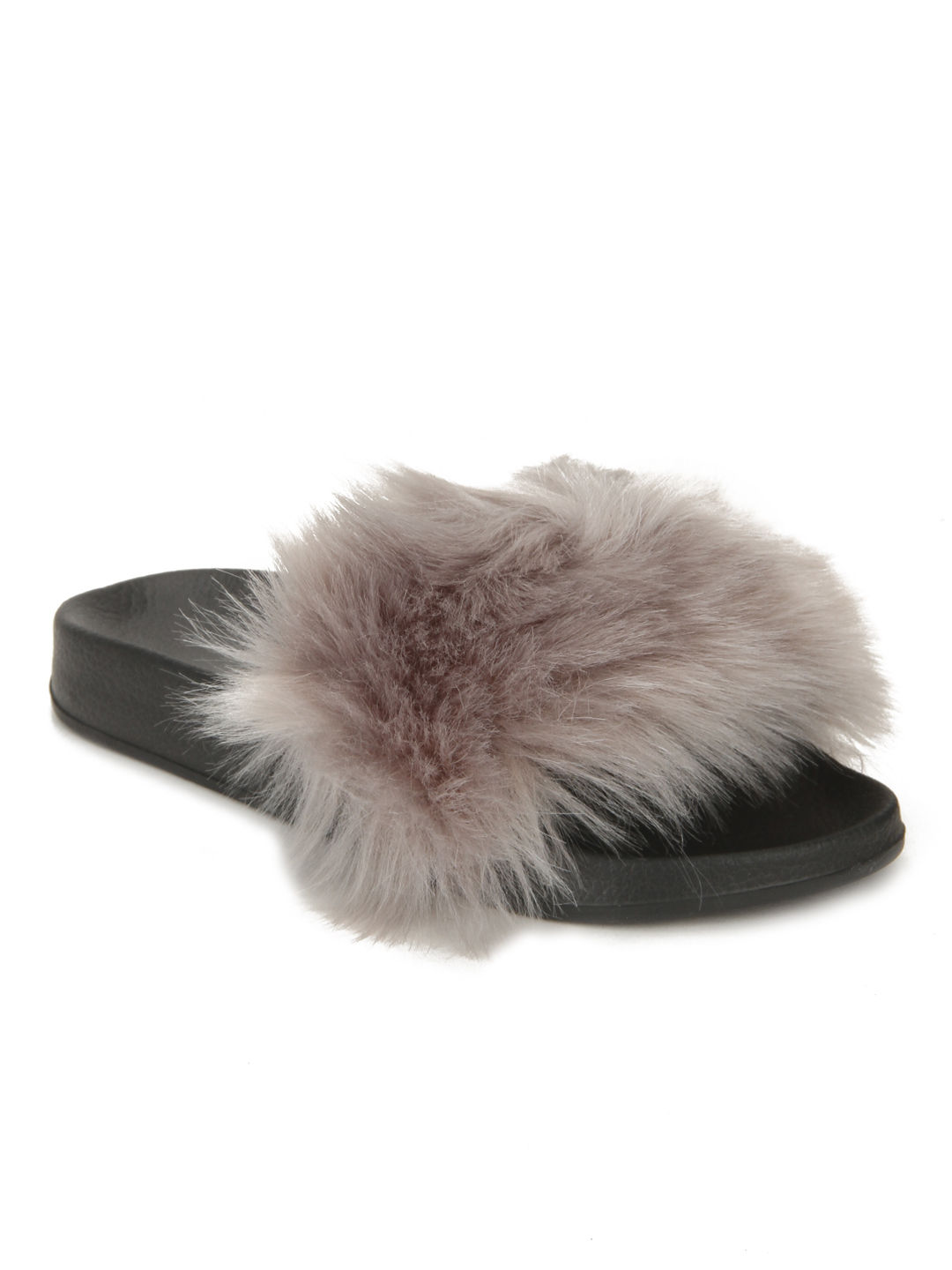 Truffle Collection Grey Black Fur Sliders UK 3