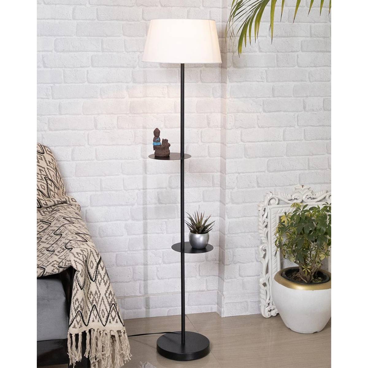 Homesake Black Duo Shelf Metal Floor Lamp, White