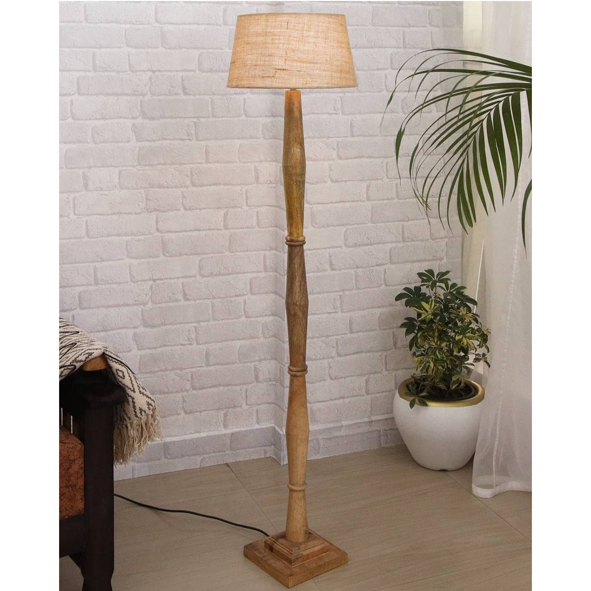 Homesake Jute Wood Antique Fabric Drum Shade Natural