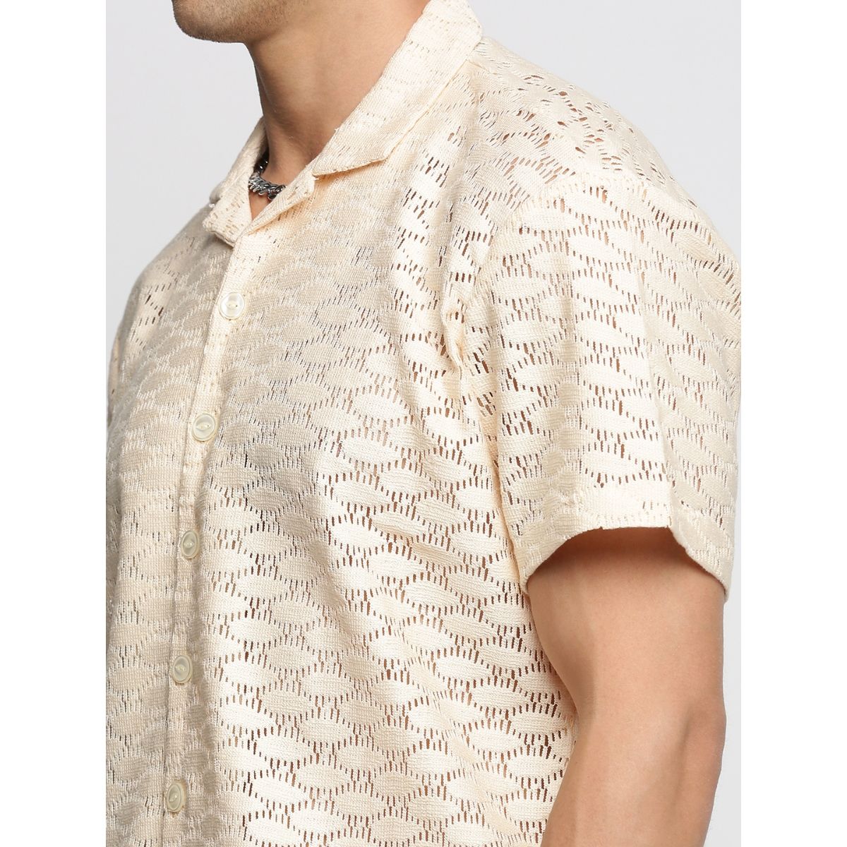 Buy SHOWOFF Men's Short Sleeves Cuban Collar Self Design