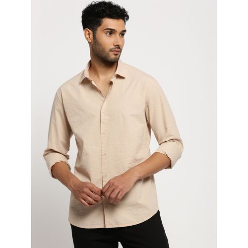 Buy SHOWOFF Men's Long Sleeves Spread Collar Textured Peach Slim Fit Shirt  Online