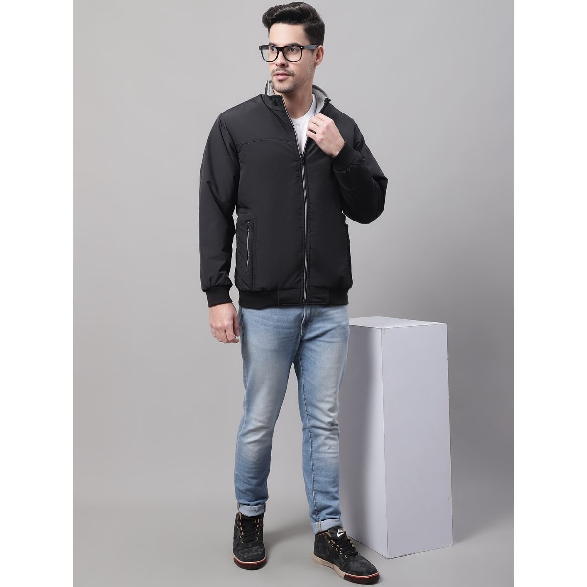 Buy Cantabil Colorblock Black Reversible Jacket For Men Online