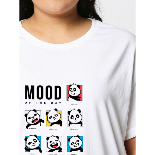Bewakoof Women's White Mood of the Day Panda Graphic Printed Plus Size  Boyfriend T-shirt (3XL)