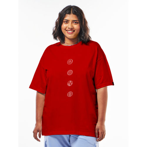 Buy Bewakoof Women's Red Peace Seeker Graphic Printed Oversized