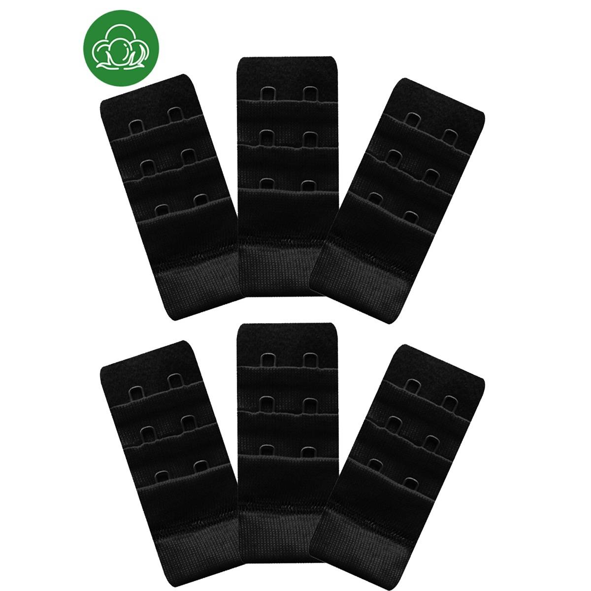Inner Sense 2 Hook and Eye Bra Extenders- Black (Pack of 6)