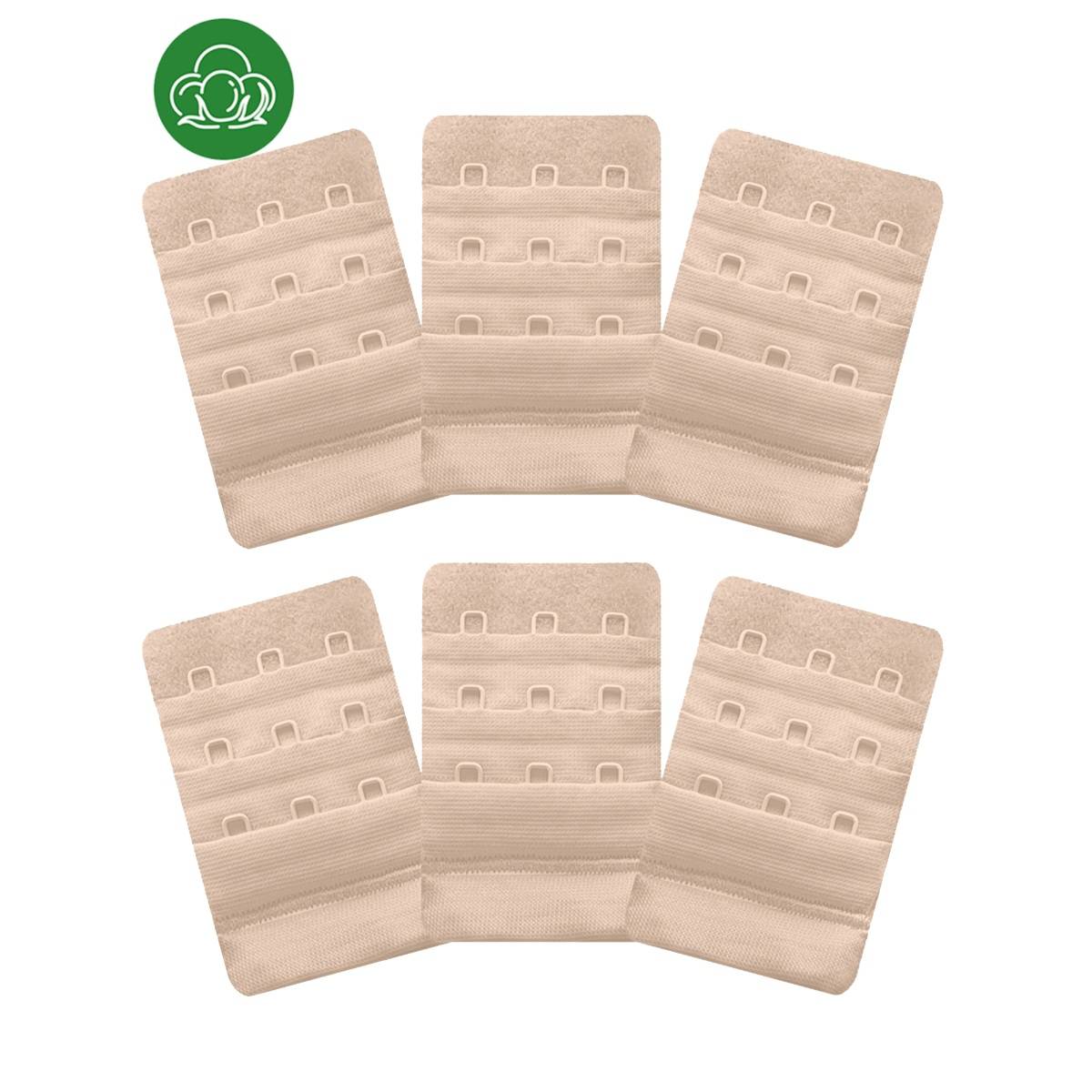 Inner Sense 3 Hook and Eye Bra Extenders-Skin (Pack of 6)