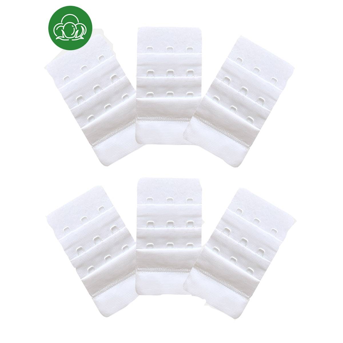 Inner Sense 3 Hook and Eye Bra Extenders-White (Pack of 6)