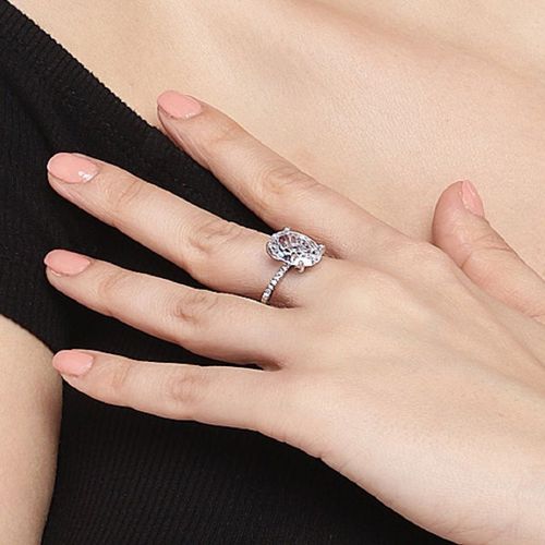 Fabula Jewellery Silver Plated Large Oval Shape Solitaire Cubic Zirconia  Engagement Proposal Ring