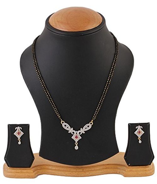 Youbella American Diamond Gold Plated Mangalsutra With Chain And Earrings