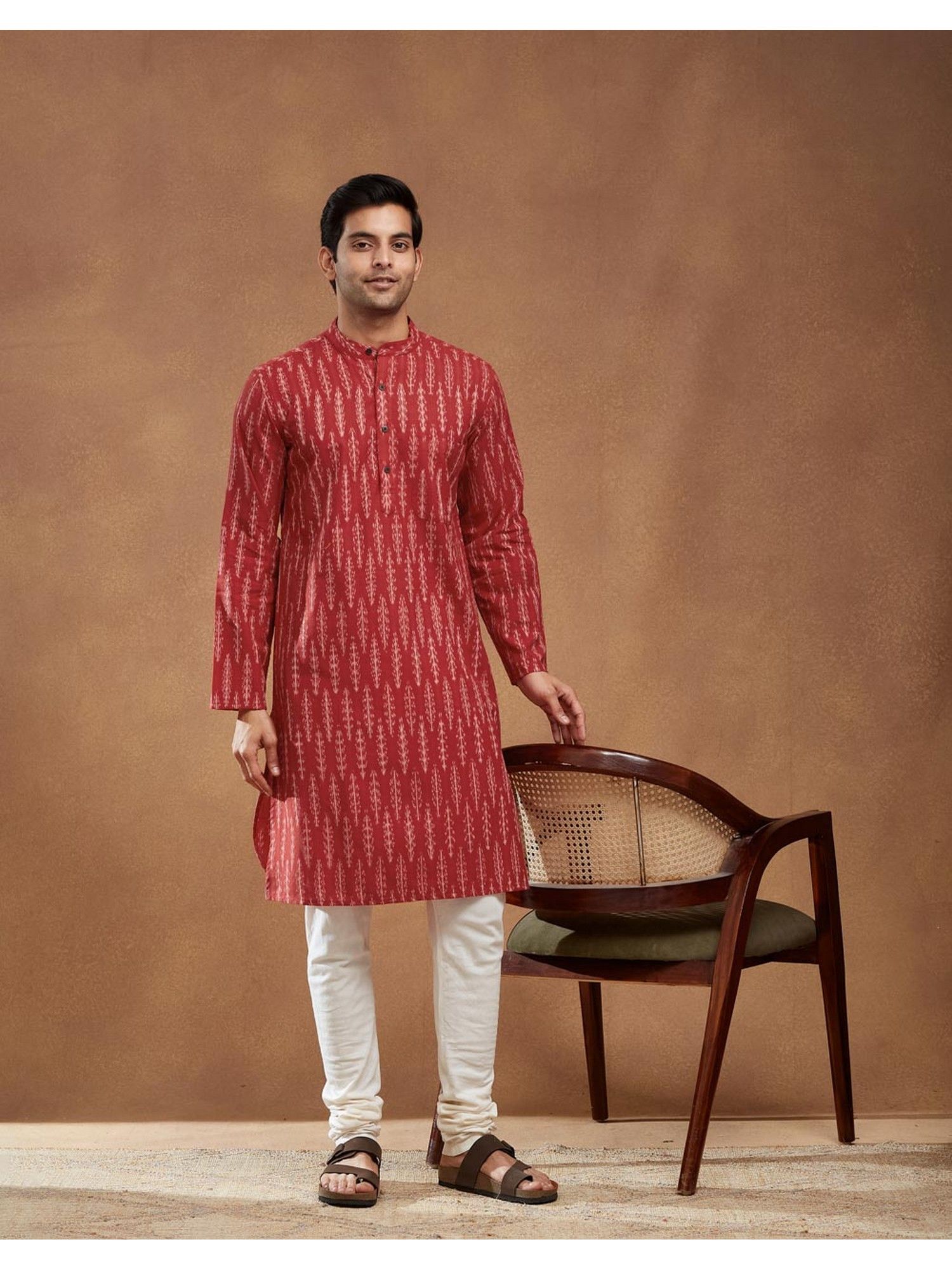 Fabindia Red Cotton Ikat Long Kurta (XS)