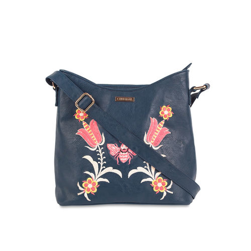Chumbak Bee Embroidered Hobo Sling Bag Navy