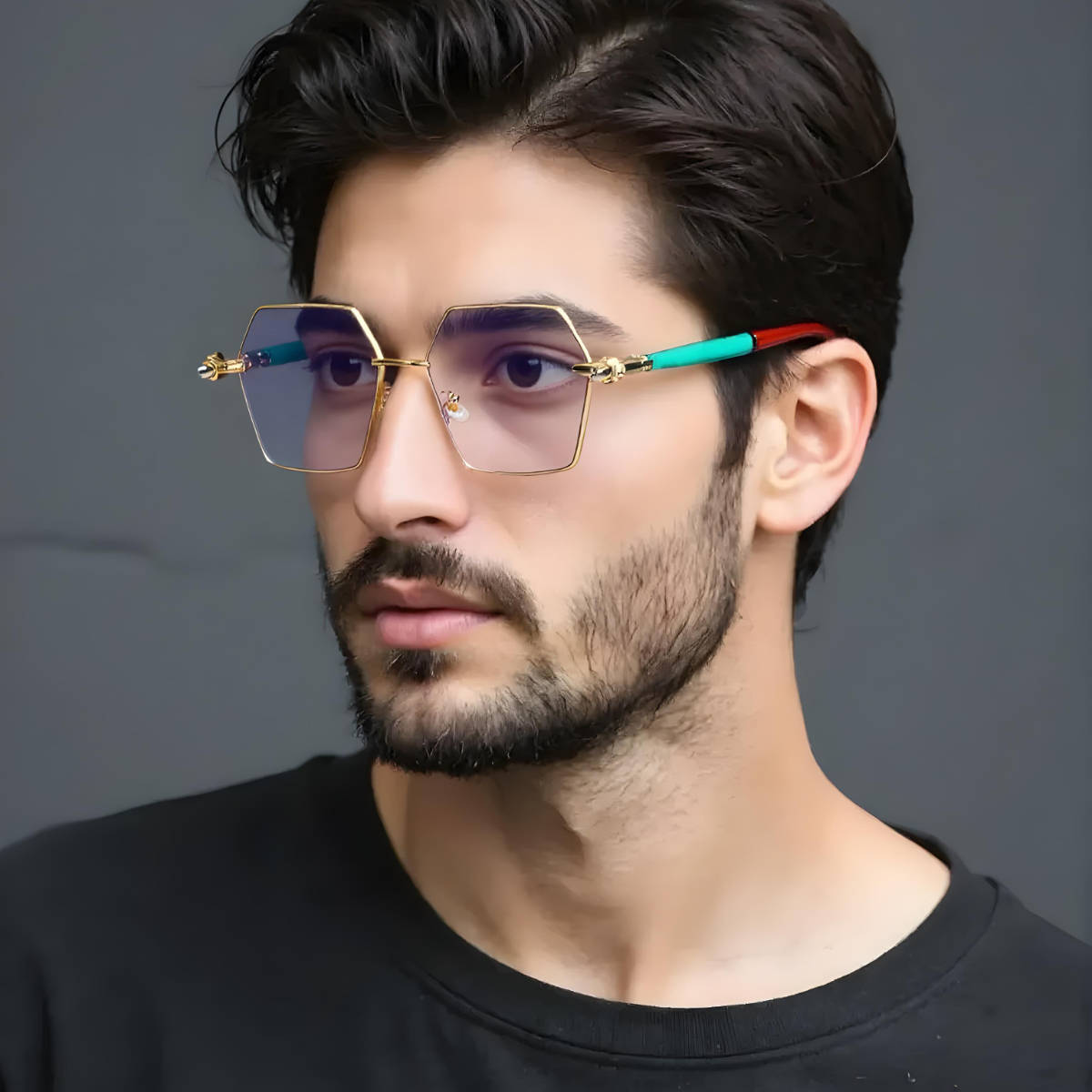 TED SMITH Unisex Purple Lens & Gold-Toned Hexagon Sunglasses