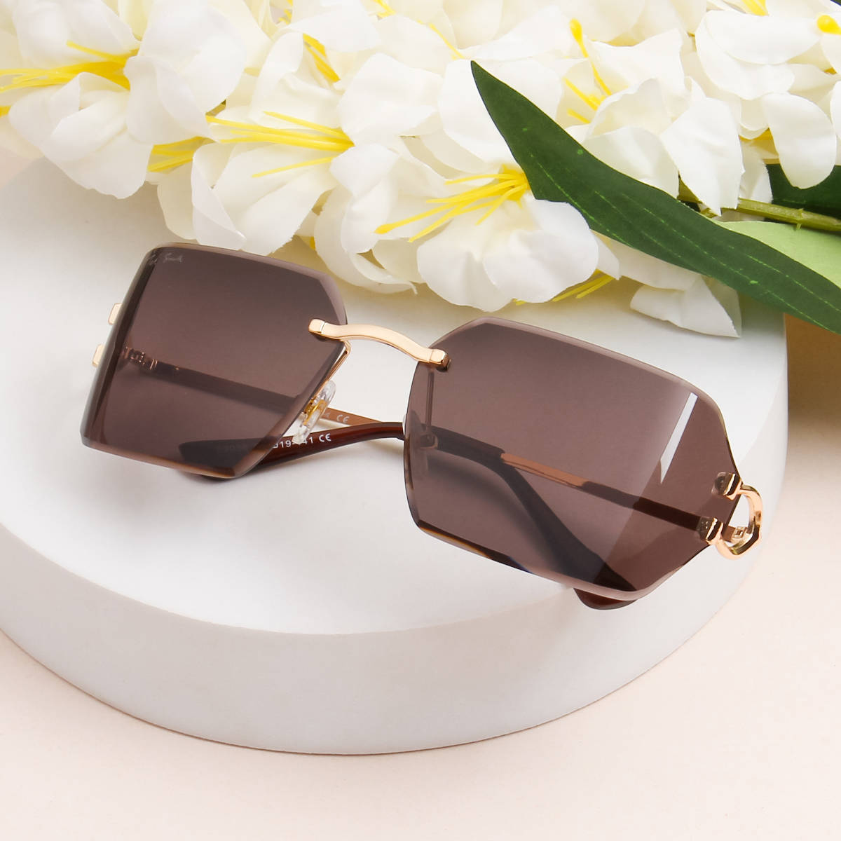 TED SMITH Unisex Brown Lens & Gold-Toned Rectangle Sunglasses