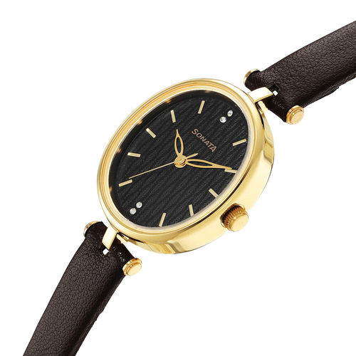 Buy Sonata Classic Gold 8181YL02 Black Dial Analog watch for Women