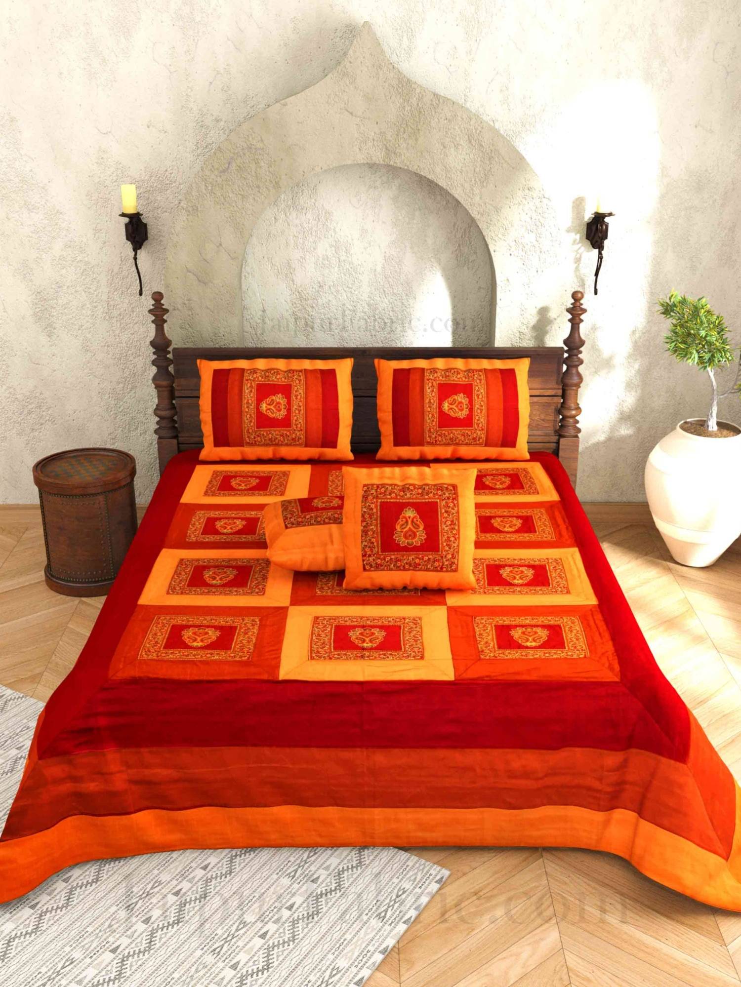 JAIPUR FABRIC Actual Silk Emboirdery Flat Double Bedsheet With Pillow Covers (Double)