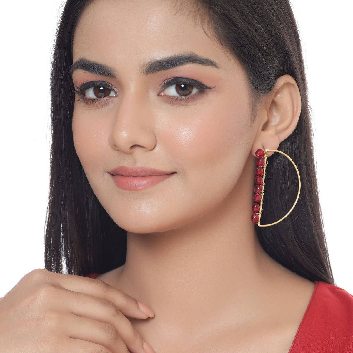 Shoshaa Gold Plated Red Stones Handcrafted Drop Earrings Buy Shoshaa Gold Plated Red Stones 