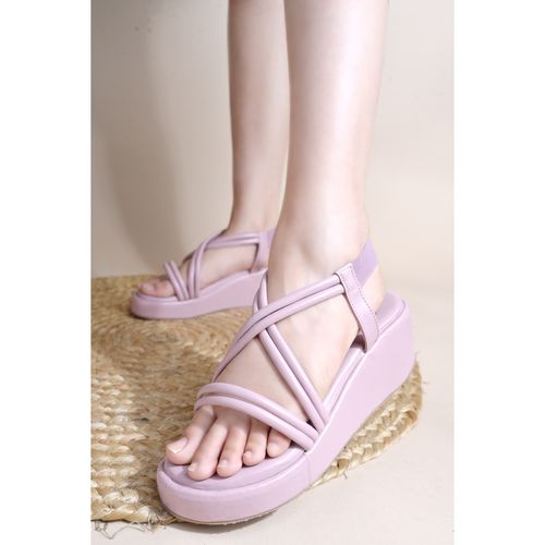 Buy Shoetopia Solid Criss-Cross Straps Purple Wedges Heels for