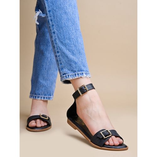 Shoetopia Chic and Comfy Ankle Strap Black Sandals for Women (EURO 42)