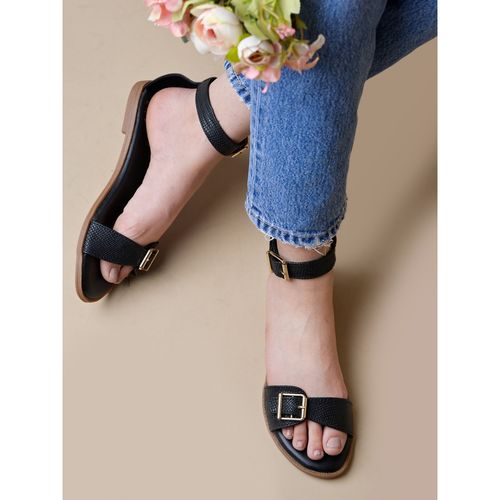 Buy Shoetopia Chic and Comfy Ankle Strap Black Sandals for Women