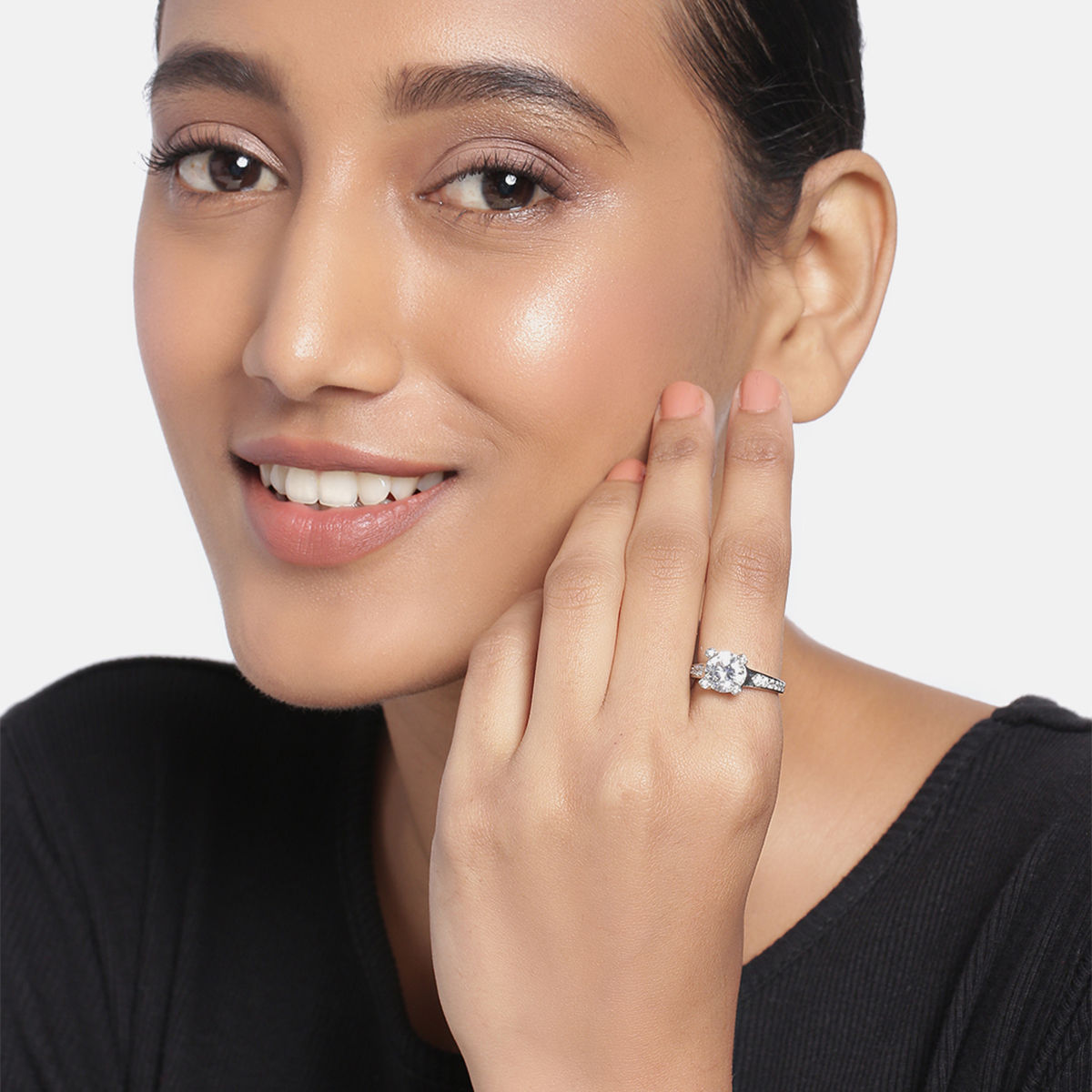 Peora SilverPlated White Cubic Zirconia Solitaire Midi Stackable