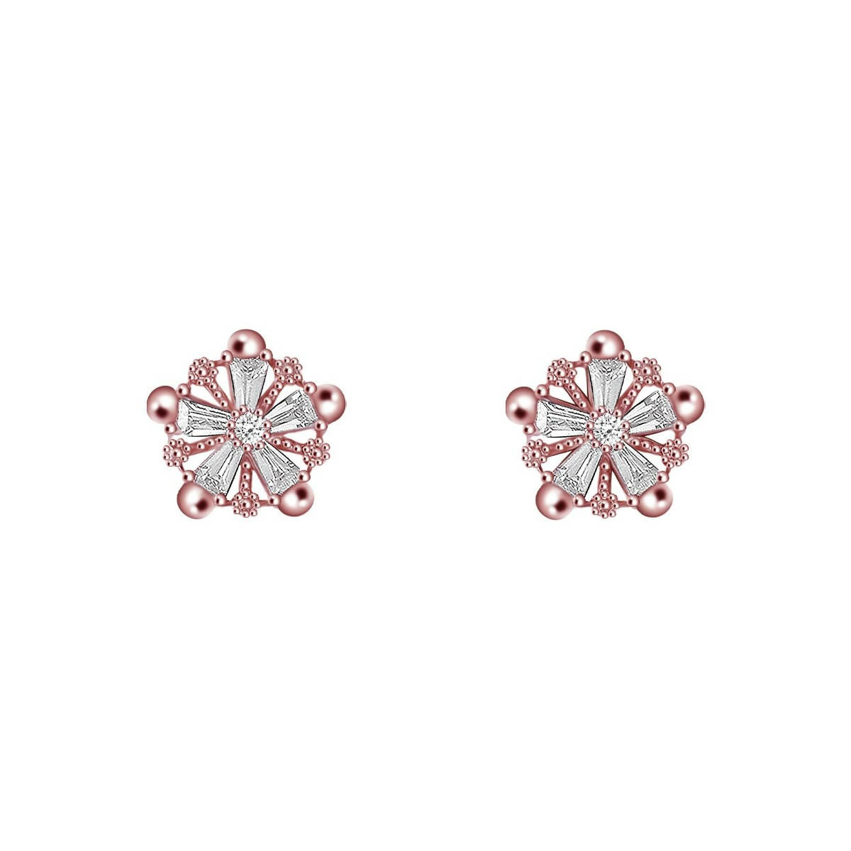 Giva 925 Sterling Silver Rose Gold Baguette Flower Earrings For Women(One Size)