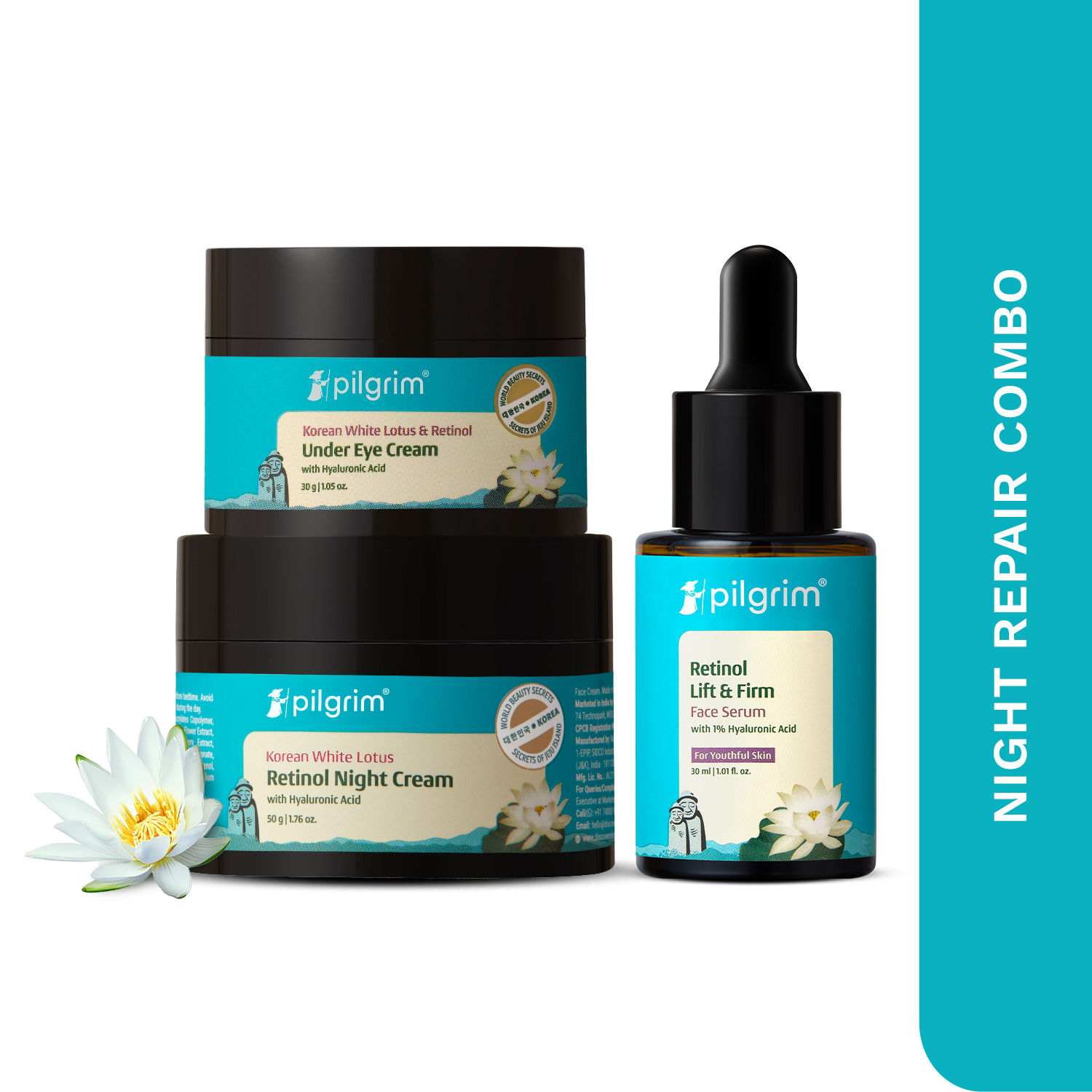 Pilgrim Under Eye Cream + Night Cream + Lift & Firm Serum Combo