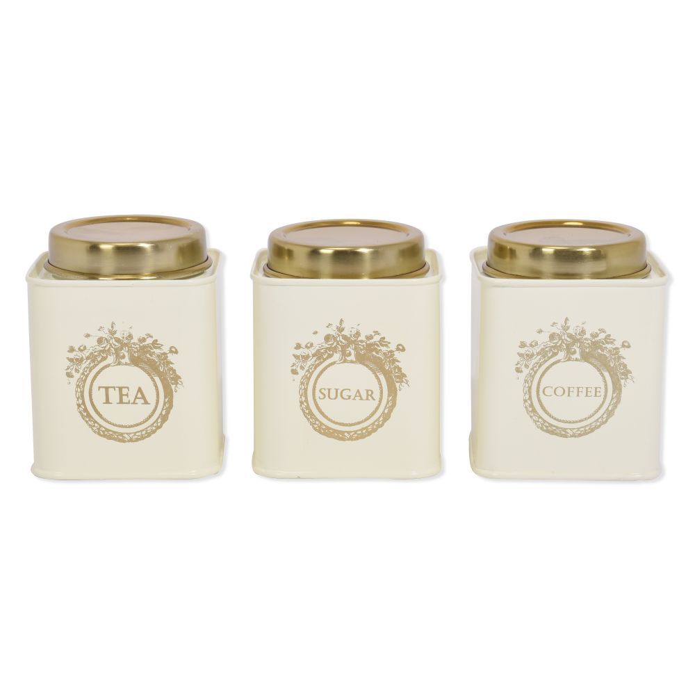 Living With Elan Dreamer Tea, Sugar and Coffee Stsinless steel 500 ml Set of 3 Canister-Ivory