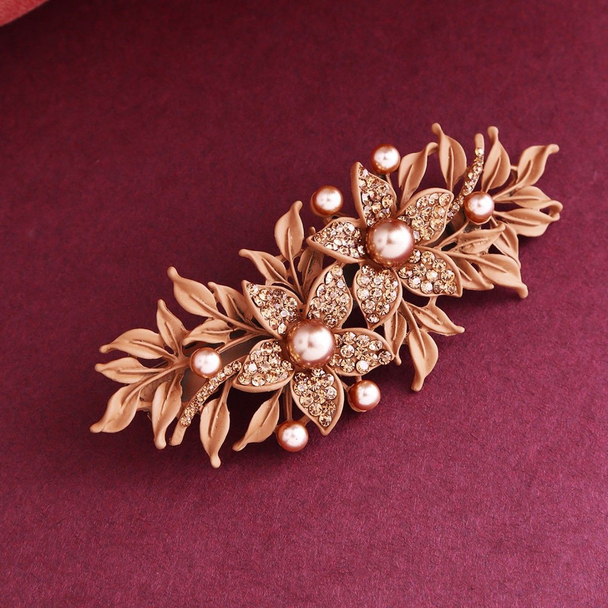 Priyaasi Matte Finish Stones And Pearls Studded Floral Brown Hair Clip: Buy  Priyaasi Matte Finish Stones And Pearls Studded Floral Brown Hair Clip  Online at Best Price in India | Nykaa