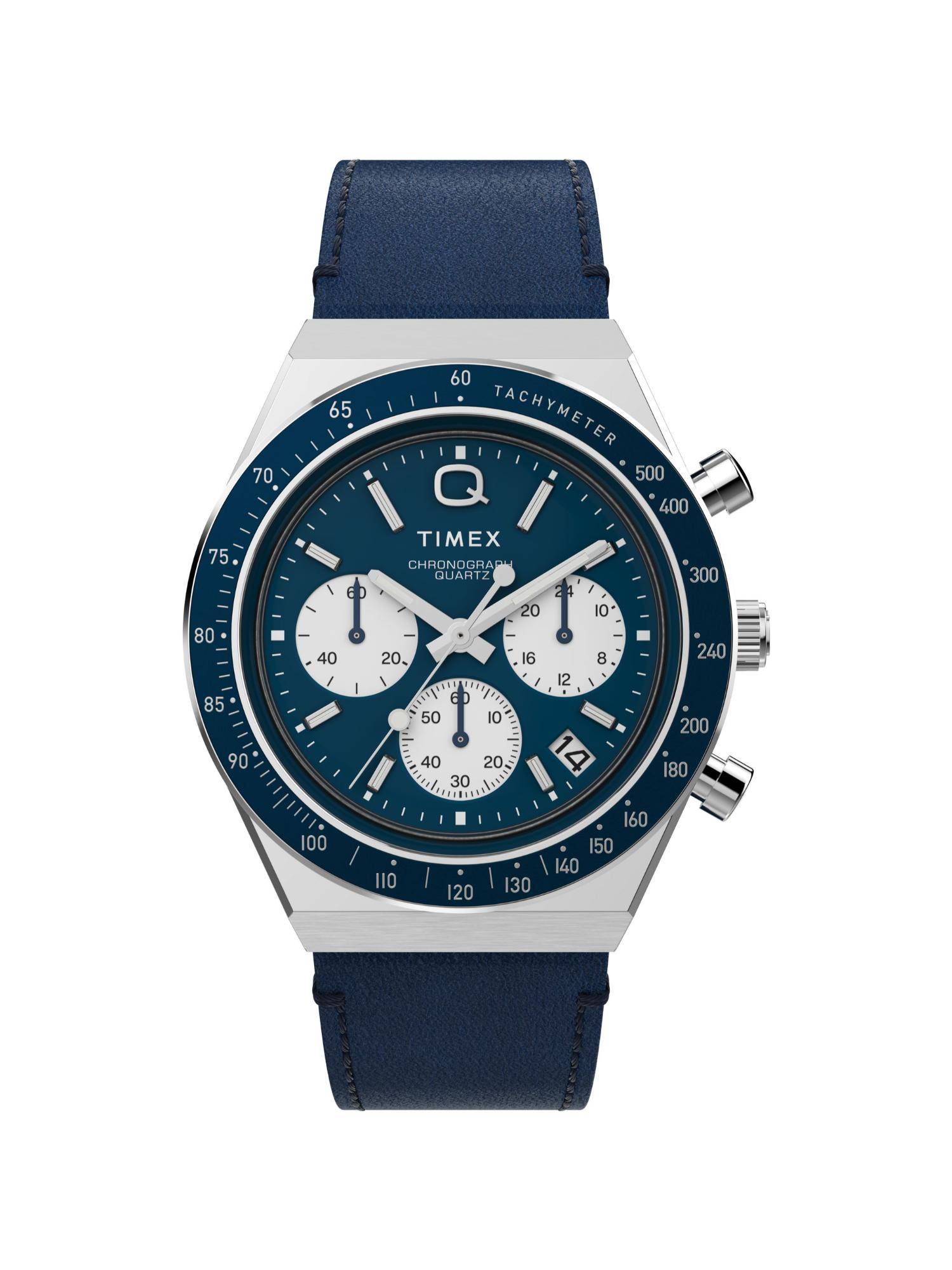 Timex Q Diver Inspired Leather Blue Dial Analog Watches for Men-Tweg26407 (Medium)