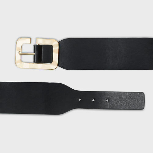 Twenty Dresses by Nykaa Fashion Black Solid Antique Textured Gold Buckle Belt (Black) At Nykaa, Best Beauty Products Online