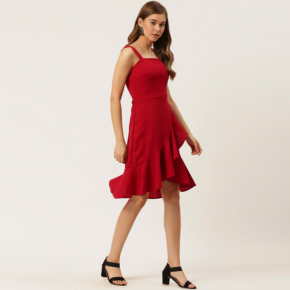 Twenty Dresses By Nykaa Fashion Ruffles Of The Night Maroon Dress (XS ...