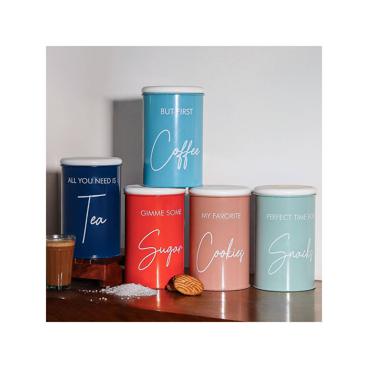 Metal Tea Jars Multi-Color (Pack of 5)