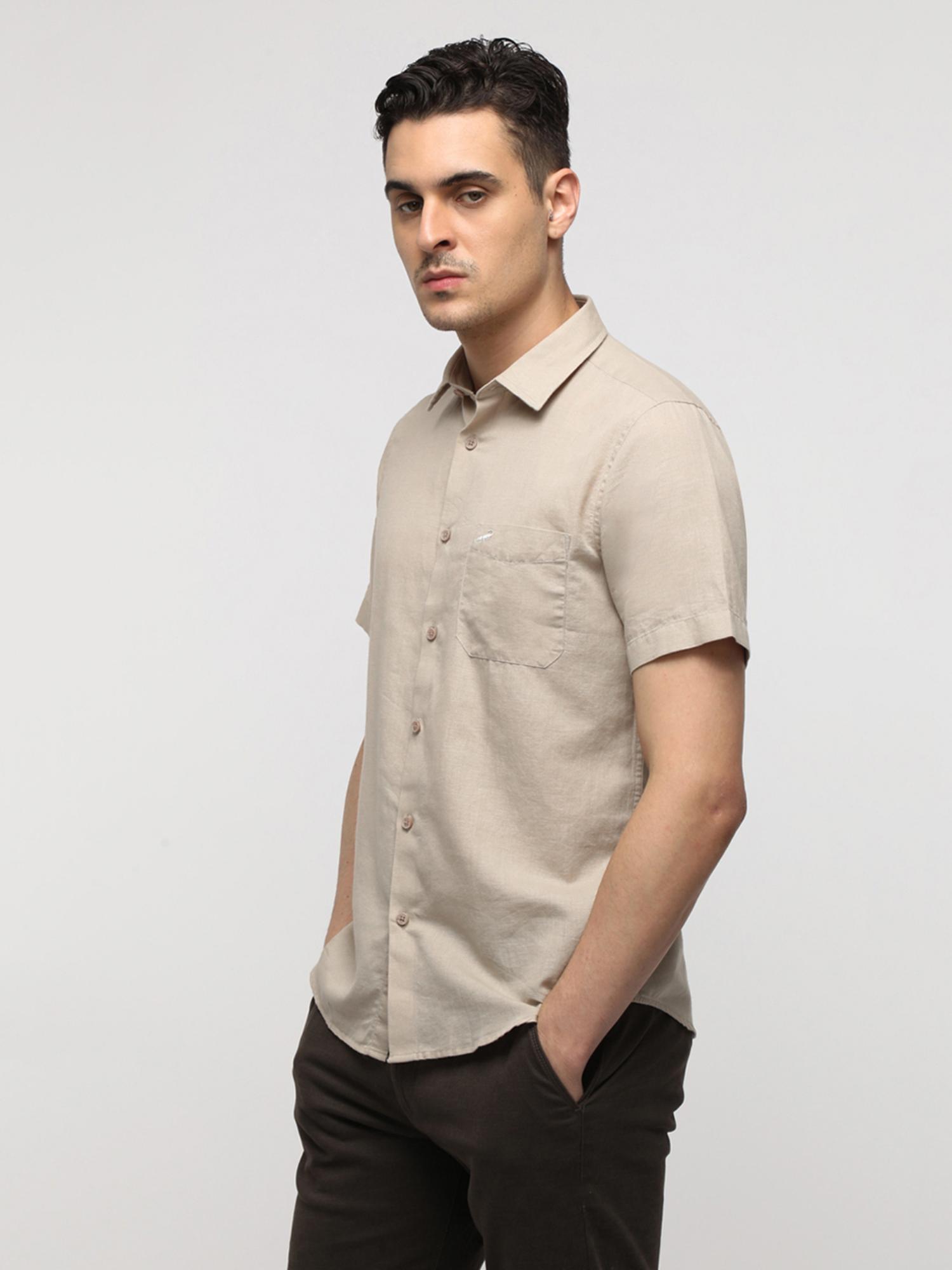 N　ROTOL for 1LDK BASIC SHIRTS Buy Crocodile Beige Linen Blend Plain Shirt Online