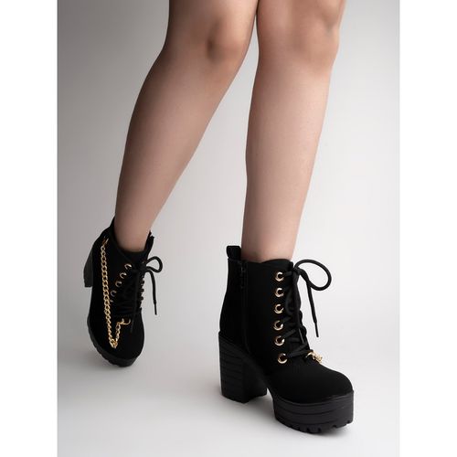 Buy Shoetopia Trendy Casual Stylish Mid Tops Black Boots For Women