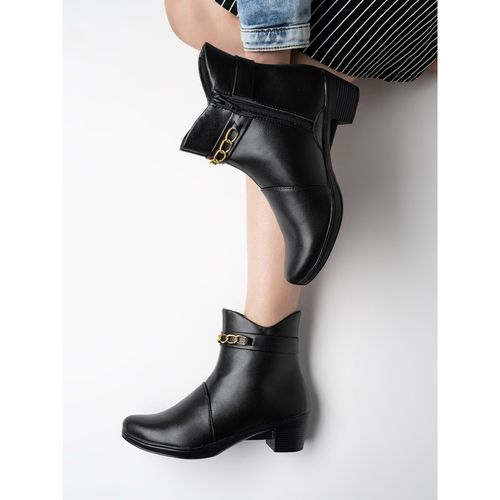 Buy Shoetopia Elegant Gold Chain Detailed Black Boots for Girls Online