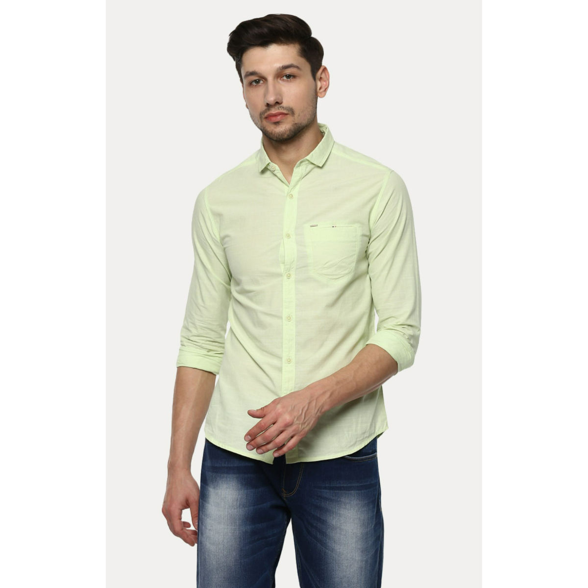 Spykar Green Cotton Slim Fit Shirts For Men: Buy Spykar Green Cotton ...