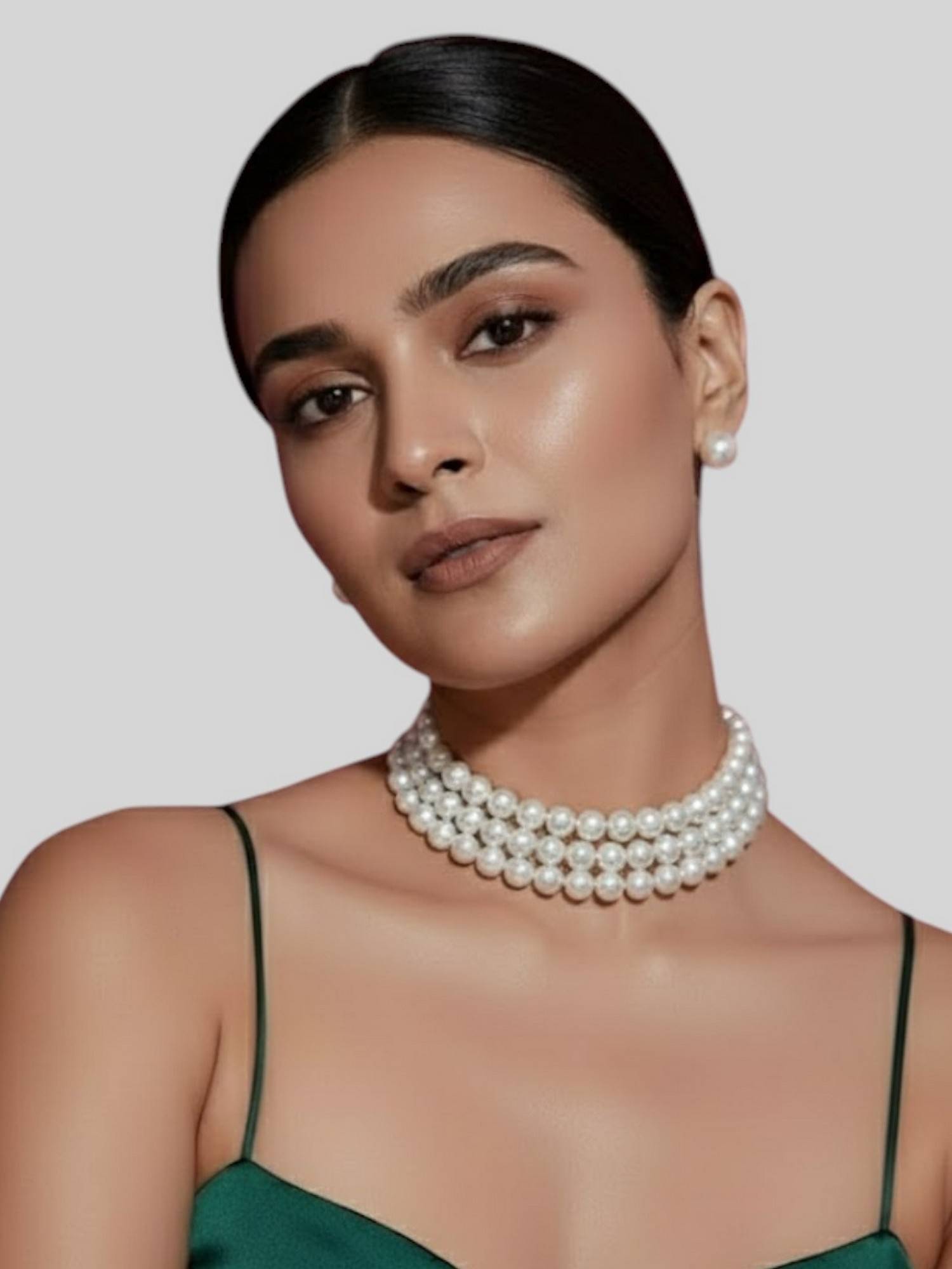 Auraa Trends Classic White Beaded Necklace with Earrings