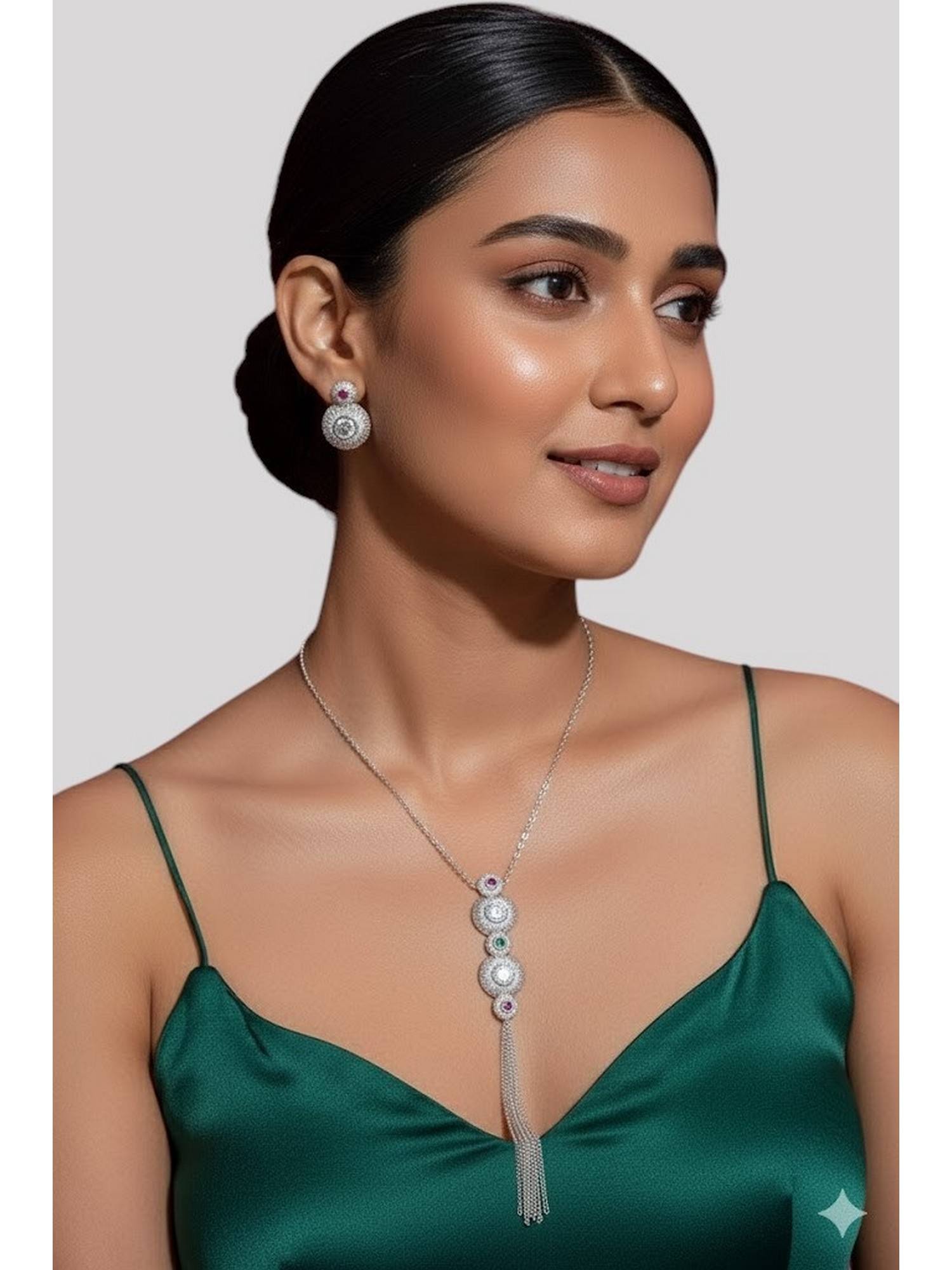 Auraa Trends Silver-Plated Long Tassel Necklace with Matching Earrings